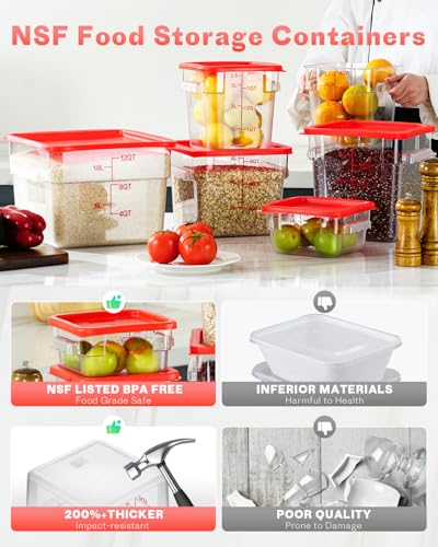 4QT Food Storage Container Set - Red Lids, NSF Certified, 4 Pieces - Variation of A-4QT-RED