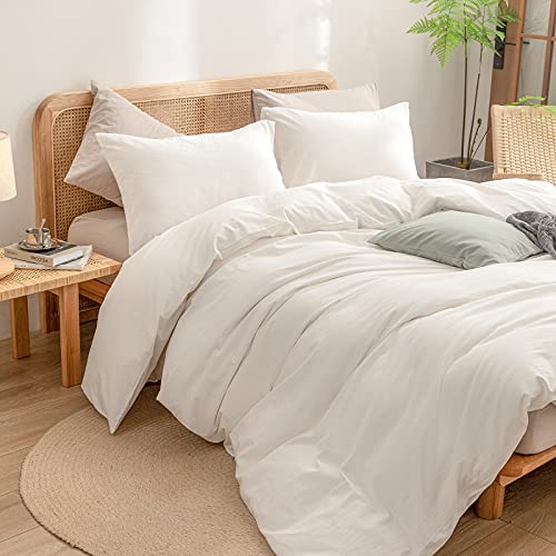 BESTOUCH Oversized King Cotton Duvet Cover Set Off White Linen Feel 120"x98"
