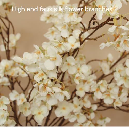 White Cherry Blossom Branches - 6 Faux Silk Long Stems for Vase Arrangements