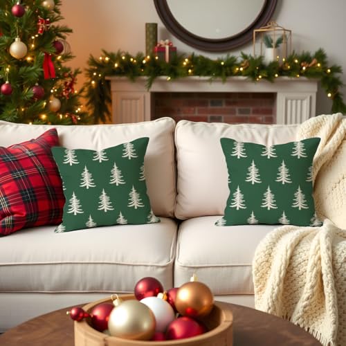 PANDICORN 18x18 Green Christmas Pillow Covers Set of 2 - Farmhouse Decor
