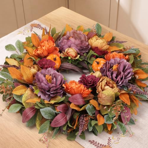 HEY BEKY Purple Fall Wreath for Front Door - Autumn Harvest Decor, 26 Inch