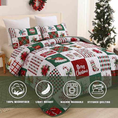 Mybedsoul Queen Christmas Quilt Set - Patchwork 3-Piece, Includes 2 Shams, Holiday Comforter