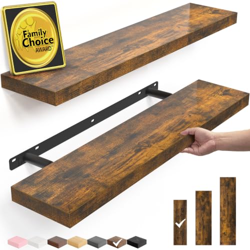 BAYKA Rustic Brown Floating Wall Shelves Set of 2 - 22.5 Inch Modern Farmhouse Design