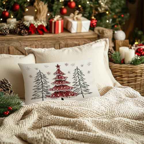 AACORS Christmas Pillow Cover 12X20 Inch,Christmas Trees Snowflakes Decoration Holiday Farmhouse Winter Pillow Case Decor for Home Sofa Couch AA754-12