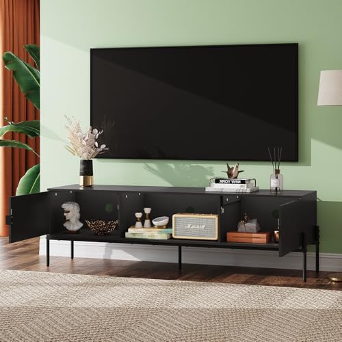 WLIVE 58-Inch Black TV Stand for 65-Inch TVs, Mid-Century Media Console with Metal Legs