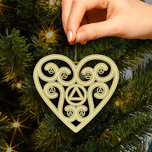 AA Recovery Heart Sobriety Christmas Ornament | Alcoholics Anonymous Sober Gift | Stamped Brass