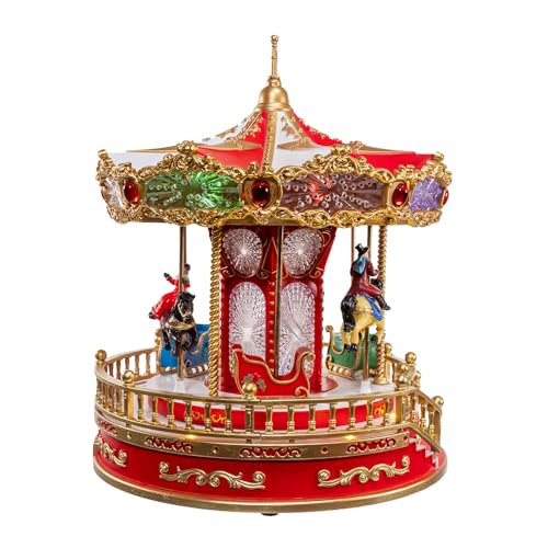 Holiday Santa Carousel with Multicolor LED Lights and Music - 11.1-inch Tabletop Decor
