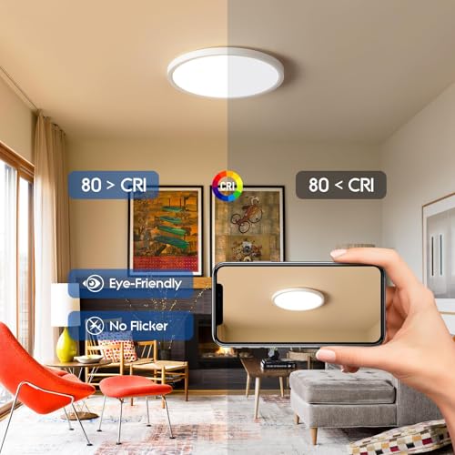 YELIOLED 12 Inch Black Dimmable LED Ceiling Light Fixture 6 Pack, 24W 2640LM