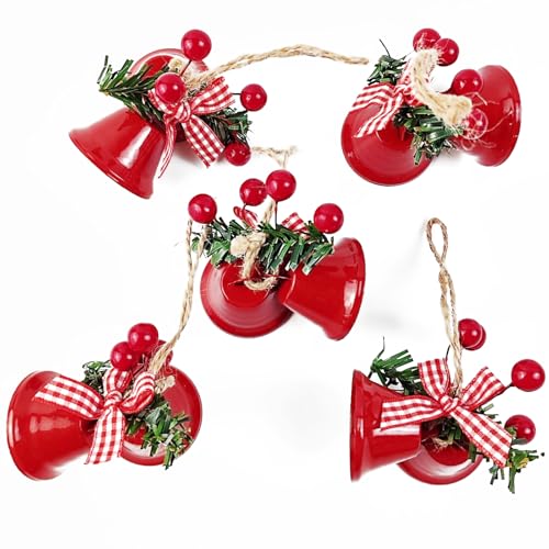 TIHOOD 6PCS 3inch Red Christmas Bells, Tree Hanging Ornament Metal Jingle Bells for Christmas Holiday Decoration