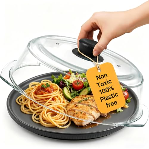 10-Inch Glass Microwave Splatter Cover with Silicone Handle - Food Safe, Dishwasher Safe, BPA-Free