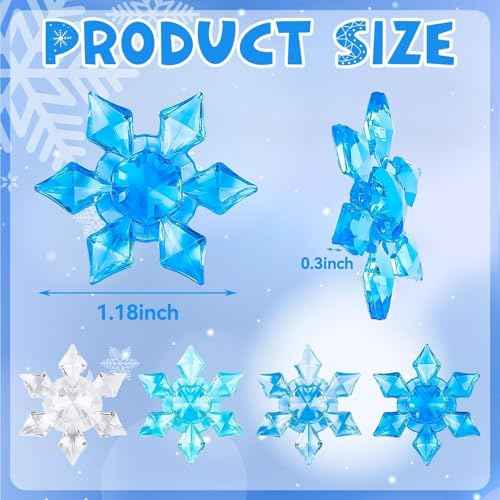240Pcs Winter Acrylic Snowflake Ornaments 3D Blue Translucent Snowflake Crystals Gems Christmas Xmas Pendant Beads DIY Crafts for Vase Filler,Table Scatter, Party Wedding Arts Crafts Decoration