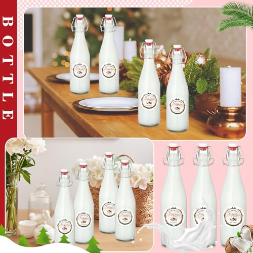 DoubleFill Christmas 8-Pack Flip Top Glass Bottles 16oz for Homemade Beverages