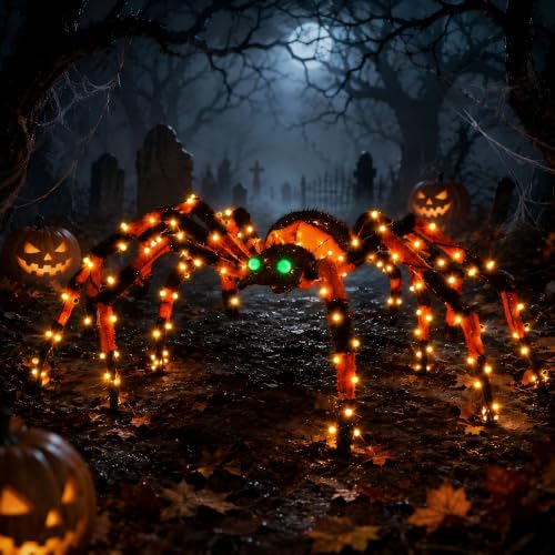 Giant Halloween Spider Light Up Decoration with 90 LED Lights - Zz-003 - Orange, 4.2Ft