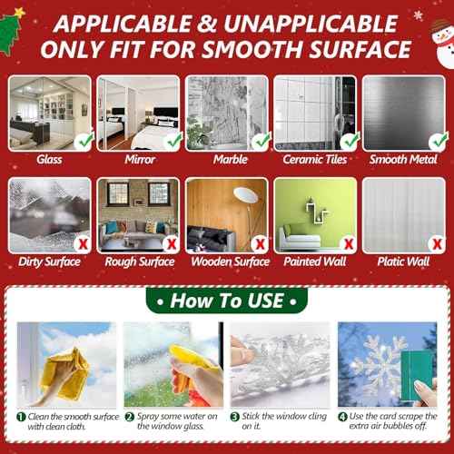 LUDILO 240Pcs Christmas Window Clings Glitter Snowflakes Window Decals Static Window Stickers for Christmas Decorations Windows D?cor Ornaments Xmas Party Supplies Thanksgiving Party D?cor