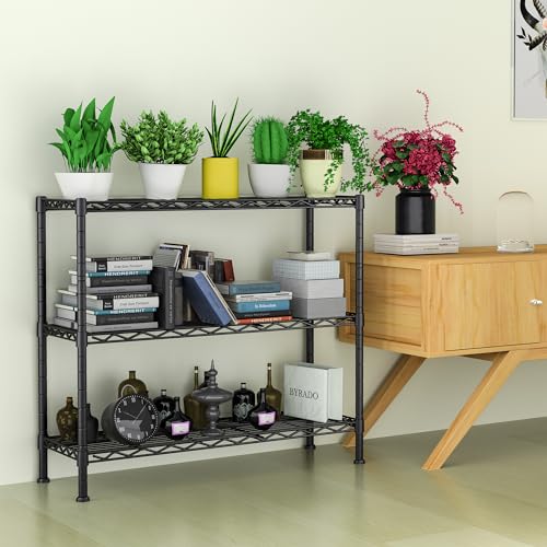 Heavy Duty 3-Shelf Storage Shelves - 36x14x35.8 Black Metal Wire Rack with Adjustable Height - No Wheels