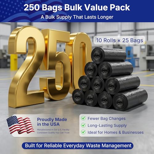 METRONIC Black 33 Gallon Trash Bags - 250 Count Light Duty Garbage Can Liners