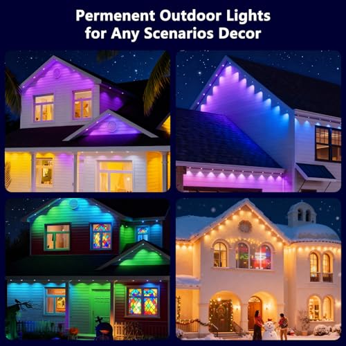 200FT Permanent Outdoor AI RGB+IC Lights - Alexa/Google Smart Eaves Lighting, Cool/Warm Tones