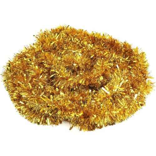 FINGOOO Gold Garland Christmas Decorations,33Ft/10M Thick Fluffy Christmas Tree Tinsel Garland Wedding Birthday Decor