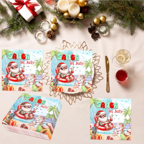 Gameza Summer Santa July Christmas Napkins 50Pcs Beach Party Disposable Paper Tableware