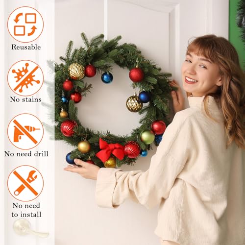 12 in Wreath Hangers - Clear Over The Door Hooks, 2 Pack Non-Scratch Hooks for Easter, Christmas, Halloween & Fall Wreath Decorations, Welcome Sign for Front Door
