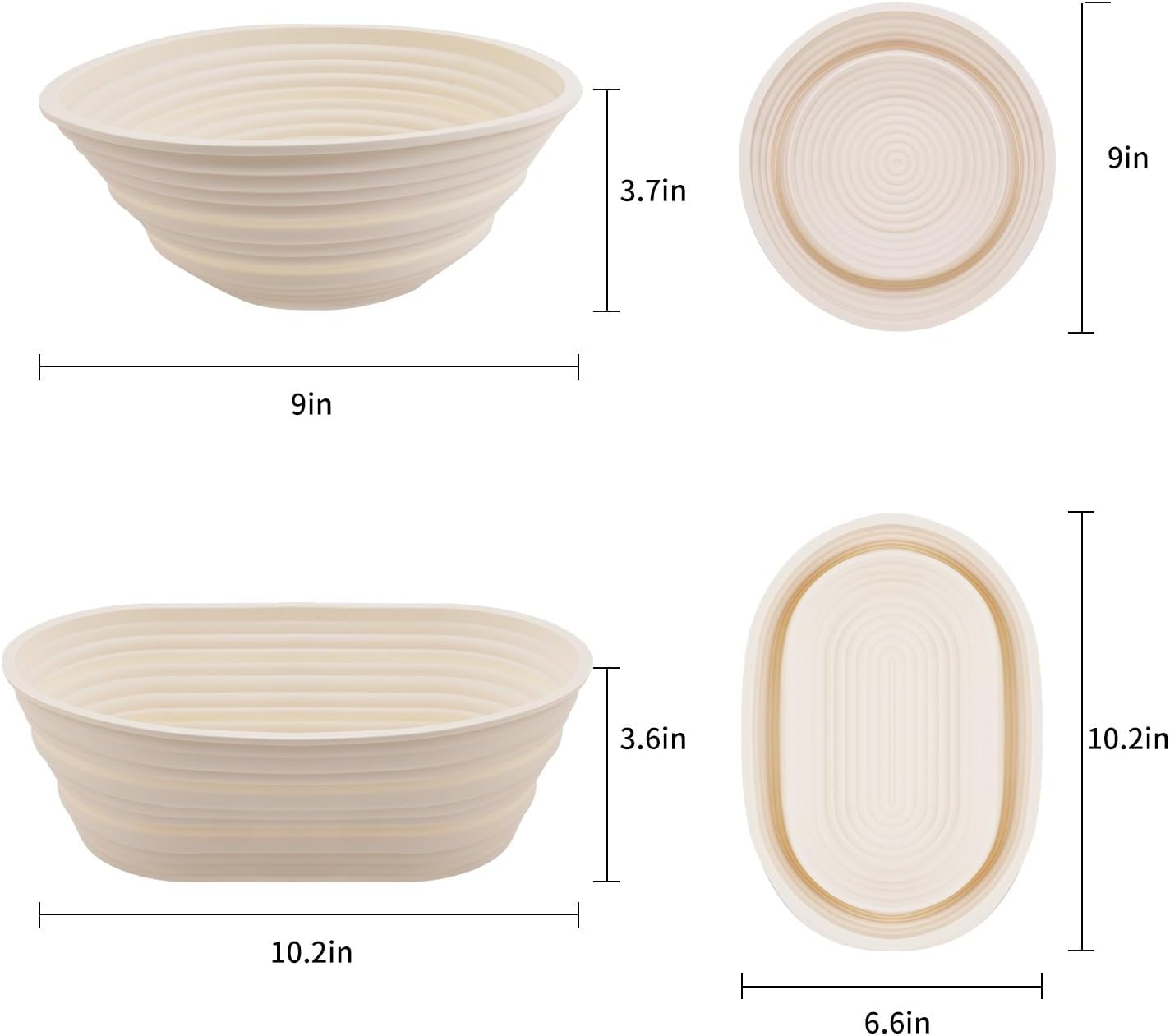 Skiennix Silicone Banneton Bread Proofing Baskets - 10" Oval & 9" Round Non-Stick Dough Bowls | BPA-Free Sourdough Baking Supplies