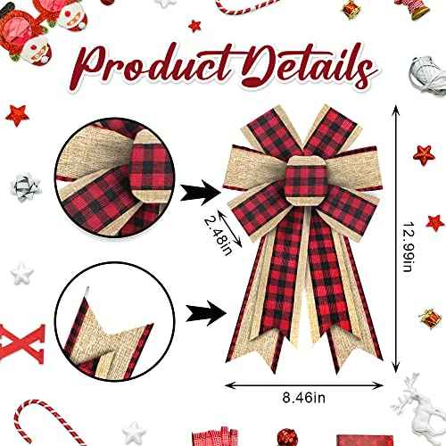 2pcs Valentine's Day Wreath Bows Valentines Bows Red Brown Buffalo Plaid Burlap Bows for Wreaths, Valentines Ribbon Bows Tree Topper Bows for Home Indoor Outdoor Decoration Wreath Ornament Supplies