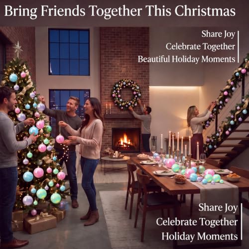 Civaner Pastel Candy Christmas Ball Ornaments 52-Pack, 4 Sizes, Plastic