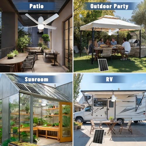 Solar Outdoor Ceiling Fan Light - 31.5 Inch Portable Gazebo Fan with Remote & Hook