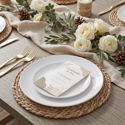 White & Gold Disposable Plastic Plates Set 200PCS - Party, Wedding, Halloween
