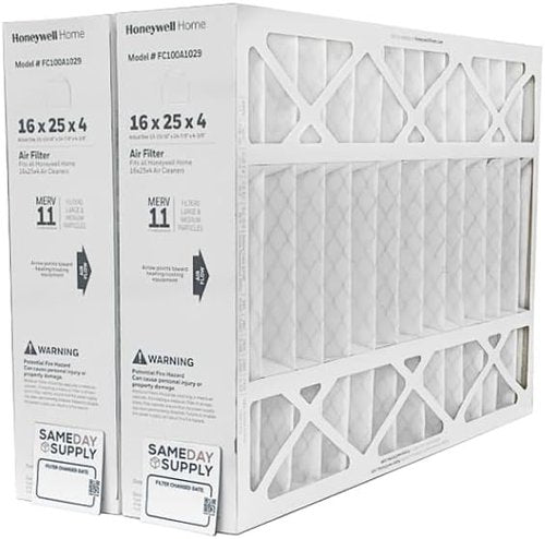 Honeywell FC100A1029 Pleated Air Filter - MERV 11, 16" x 25" x 4" | 2 Pack with Change Reminder