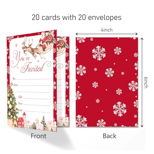 Invited Christmas Party Invitations with Envelopes – 20 Pack 4x6