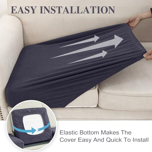 LA MEACK Dark Grey L-Shaped Couch Cushion Covers Set for Sectional Sofa 3 Seater + 1 Chaise, Washable & Stretch Fit