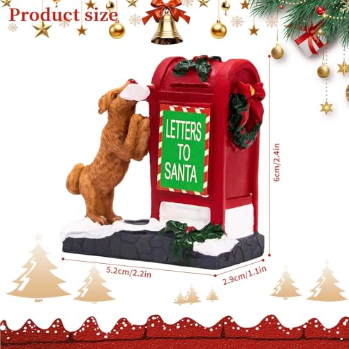 Decorative Christmas Village Accessories for Collection, Resin Mailbox Dog Animal Ornament, 2.4 Inch Christmas Village Figurines, Cute Doggy Statues Decor Indoor (Red)