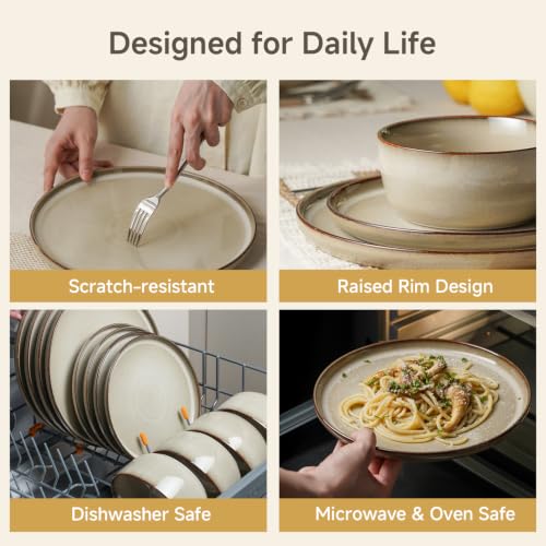 KINGSTONE 12-Piece Beige Stoneware Dinnerware Set for 4 with Reactive Glaze