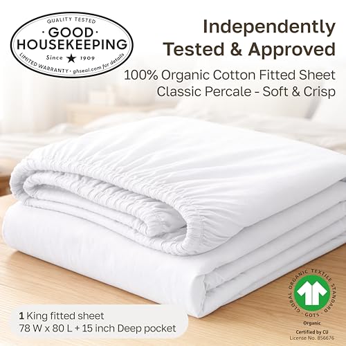 Organic Cotton King Fitted Sheet - Bright White, 15-inch Deep Pocket, GOTS Certified - Variation 01