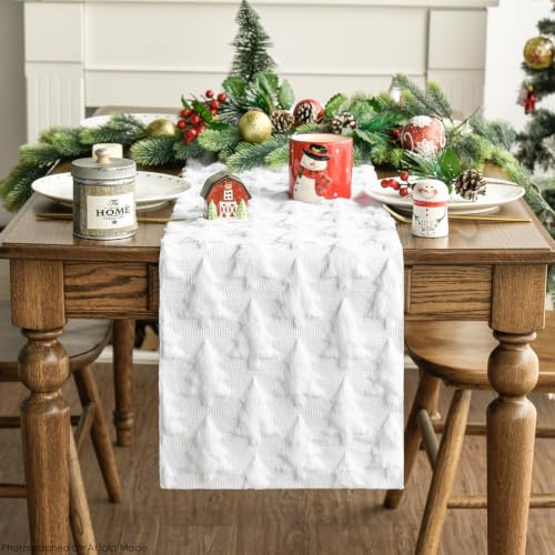 Artoid Mode 13x60 Inch Christmas Table Runner - Soft Plush Faux Fur Jacquard, White