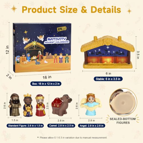 TECHTAIL Nativity Advent Calendar 2026 with Light-Up Manger - Christian Christmas Playset for Kids