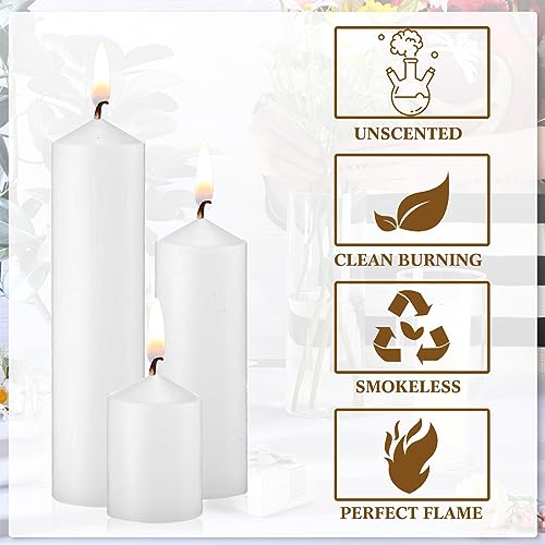White Unscented Pillar Candles Bulk Set - 36 Pack in 3 Sizes by MTLEE
