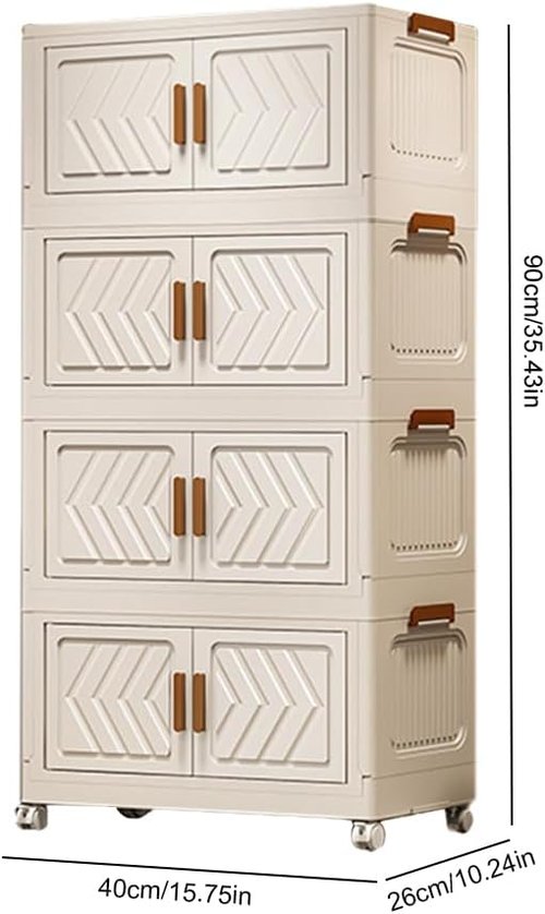 ETOYA 4-Tier Stackable Storage Bins with Lids & Wheels | 14.96"x10.24"x35.43" Collapsible Organizer for Home & Office