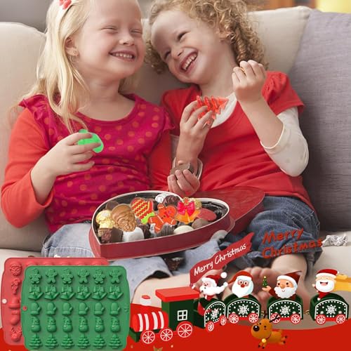 VICDUEKG Christmas Silicone Mold 2-Pack - Gingerbread Man, Tree, Snowman, Socks, Candy & More