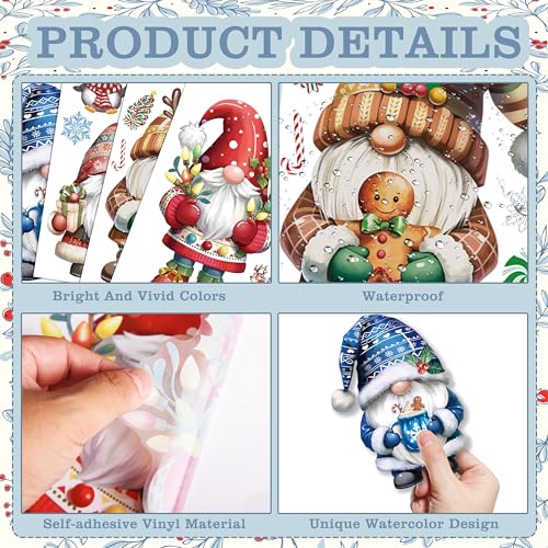 12 Sheets Christmas Gnome Wall Stickers Decorations, Xmas Wall Decals Holiday Gnome Snowflakes Floor Wall Vinyl Stickers for Living Room Bedroom Home Office Decor