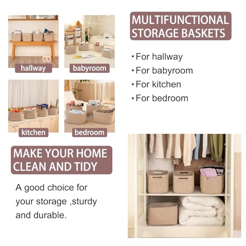 OIAHOMY 4 Pack Brown Cotton Rope Storage Baskets - 12.7x9x7.8 Inch Cube Organizers