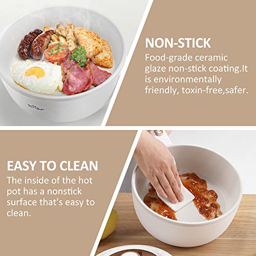 White 2L Electric Hot Pot 1000W Nonstick Cooker with Power Adjustment - Bear
