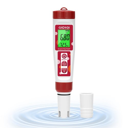 GIDIGI pH Meter for Water, 4 in 1 EC PPM Temp pH Tester for Hydroponic, TDS Water Tester for Drinking Water, Digital pH Meter with Backlit & ATC for Hydroponic Nutrient, Pool, Aquarium, Home Use