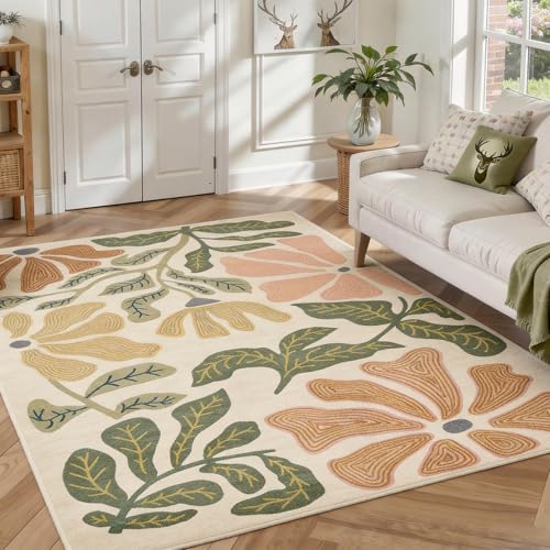 Oatmeal 8x10 Area Rug for Living Room - Washable Non-Slip Boho Style