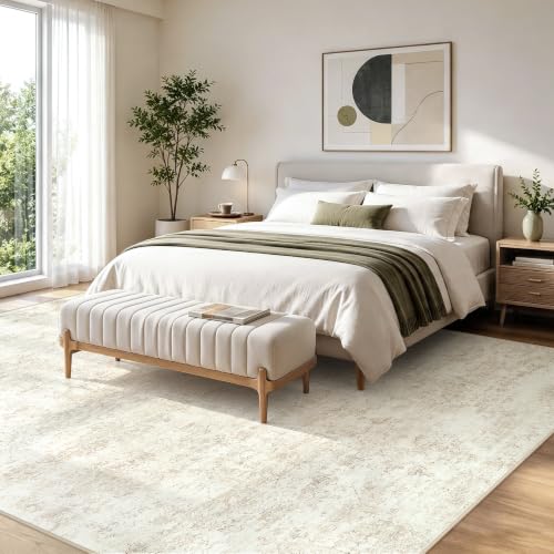 Fuzziness 8x10 Beige Washable Area Rug for Living Room & Bedroom