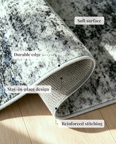 Blue Grey Lemonrug 8x10 Large Washable Non-Slip Modern Abstract Area Rug