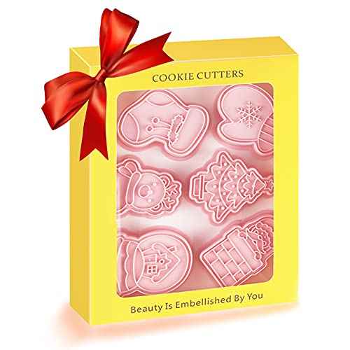 Novel Christmas Cookie Cutters and Stamper, Xmas Tree, Glove, Reindeer, Santa, Sock, House 3D Cookie Cutters Set for Christmas Baking (Pack of 12)