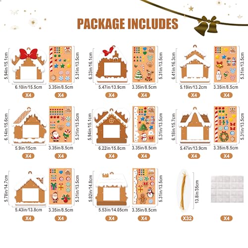 EASUTE 32 Pack Kids Christmas Picture Frame Craft Kits - DIY Gingerbread House Photo Frame Hanging Ornaments for Xmas Tree Holiday Decorations, Classroom Activities & Home Art Projects