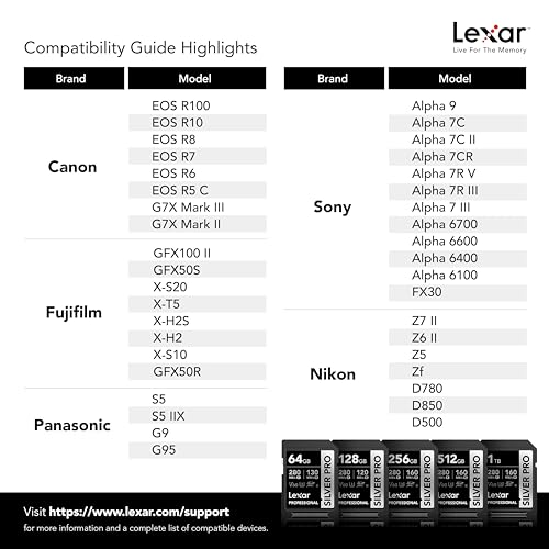 Lexar 128GB Silver PRO SD UHS-II Memory Card 280MB/s V60 U3 4K